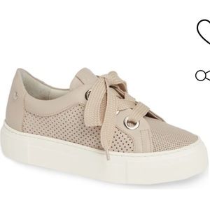 AGL perforated platform sneaker in soft talc leather 61/2